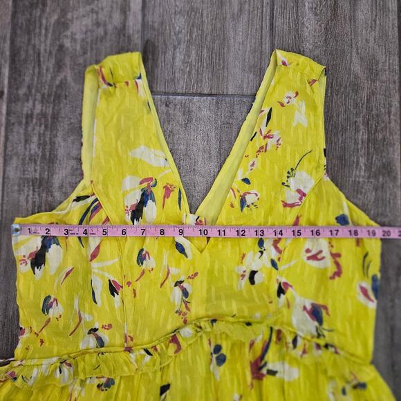 Tanya Taylor Catalina Silk Maxi Dress Floral Yellow Size 16 Sleeveless V-Neck - Picture 6 of 15
